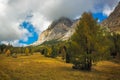 Landscape in autumn at Passo Falzarego, Dolomites, Italian Alps Royalty Free Stock Photo