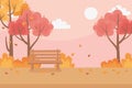 Landscape in autumn scene, fall leaves trees meadow nature bench park Royalty Free Stock Photo
