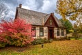 Landscape autumn view of the historic Robert Frost Stone House Museum at Bennington College