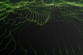 Landscape background. Cyberspace landscape grid. 3d technology. Abstract green landscape on black background with light Royalty Free Stock Photo