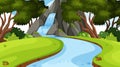 Landscape background design with waterfall in jungle