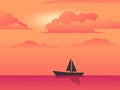 Landscape background. Evening or morning view Cartoon vector illustration. Sunset or sunrise in ocean, nature pink clouds flying Royalty Free Stock Photo