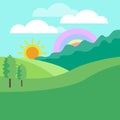 Landscape background for forest,trees,sun,cloud,rainbow,mountain,vector illustrations Royalty Free Stock Photo