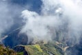 Landscape background with mountains in the clouds from the top of the Machu Piccu mountain Royalty Free Stock Photo