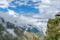 Landscape background with mountains in the clouds from the top of the Machu Piccu mountain Royalty Free Stock Photo