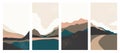 Landscape background with texture, vector. Geometric template in Japanese style. Abstract landscape with mountains. A