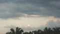 Landscape background wallpaper of fullmoon night, dramatic clouds covered half of the sky, cloudy evening luna moon rise over palm Royalty Free Stock Photo