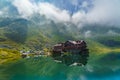 Landscape with Balea lake and chalet Royalty Free Stock Photo