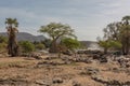 Landscape on the banks of the Kunene River, the border river between Namibia and Angola Royalty Free Stock Photo