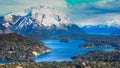 Bariloche landscape with lake, mountain and snow. Royalty Free Stock Photo