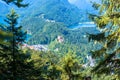 Landscape of Bavarian Alps with Hohenschwangau Castle, Germany. Scenic view of beautiful castle between lakes and Schwangau Royalty Free Stock Photo