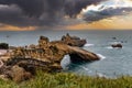 Landscape of the bay of Biarritz and its famous rock of the Virgin in the evening