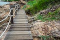 Landscape beach bridge near sea with beautiful nature rocks and Royalty Free Stock Photo