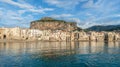 Landscape with beach and Cefalu town