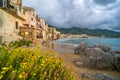 Landscape with beach and medieval Cefalu town, Sicily island, Italy Royalty Free Stock Photo