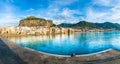 Landscape with beach and medieval Cefalu city, Sicily island, Italy Royalty Free Stock Photo