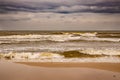 Landscape from the beach on the Polish Baltic Sea on a cloudy cool windy spring day Royalty Free Stock Photo