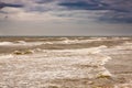 Landscape from the beach on the Polish Baltic Sea on a cloudy cool windy spring day Royalty Free Stock Photo