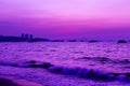 Landscape beach and sea and purple sky at the sunset Royalty Free Stock Photo