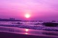 Landscape beach and sea and purple sky at the sunset Royalty Free Stock Photo