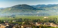 Panoramic view of Brouilly hill and vineyards, Beaujolais, France Royalty Free Stock Photo