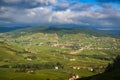 Landscape of Beaujolais with vineyards of Brouilly and Quincie village, France Royalty Free Stock Photo