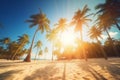 sea island sunrise beach sun landscape sunset sky palm ocean. Generative AI. Royalty Free Stock Photo