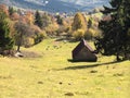 A landscape of beautiful rural idyll on the mountain of a sunny autumn day