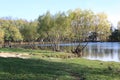 Landscape beautiful picturesque lake and fishing in autumn Royalty Free Stock Photo