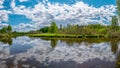 Landscape with a beautiful river in spring, cloud reflections in the water