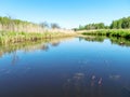 Landscape with a beautiful river in spring, cloud reflections in the water