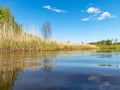 Landscape with a beautiful river in spring, cloud reflections in the water