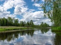 Landscape with a beautiful river in spring, cloud reflections in the water