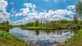 Landscape with a beautiful river in spring, cloud reflections in the water
