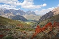 Landscape of beautiful rocky Fan mountains and Kulikalon lakes in Tajikistan