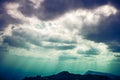 Landscape of beautiful sky with cloudy and sunbeam. Cross process. Royalty Free Stock Photo