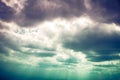 Landscape of beautiful sky with cloudy and sunbeam. Cross process. Royalty Free Stock Photo