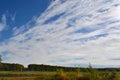 Landscape with beautiful skyscape. Cirrocumulus white clouds on blue sky Royalty Free Stock Photo