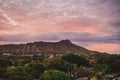 Landscape of a beautiful sunset over Paradise Cove Luau, Hawaii. Royalty Free Stock Photo