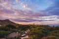 Landscape of a beautiful sunset over Paradise Cove Luau, Hawaii. Royalty Free Stock Photo