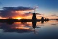 Landscape with beautiful traditional dutch windmills. Travel Royalty Free Stock Photo