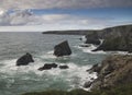 Landscape of Bedruthan Steps on Cornwall coastline in England Royalty Free Stock Photo