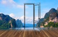 Landscape behind the opening door,3D Royalty Free Stock Photo