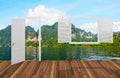 Landscape behind the opening door and window,3D Royalty Free Stock Photo