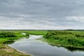 Landscape of Biebrza National Park, Biebrza river and wetland, meadows, swamps.