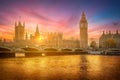 Landscape with Big Ben and Westminster palace at sunset in London Royalty Free Stock Photo