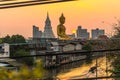 landscape of big buddha in the city large Buddha statue in Bangkok Wat Pak Nam Phasi Charoe Thailand