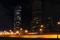 Landscape of a big city at night with lights and high-rise buildings. Moscow, Russia, Rostokino district Royalty Free Stock Photo