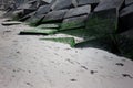 Landscape of big stoned cubes on the seaside.