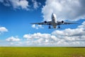 Landscape with big white passenger airplane Royalty Free Stock Photo